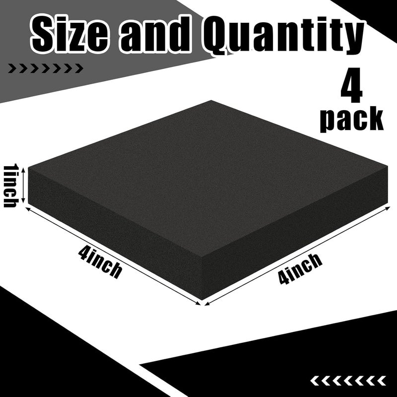 Joyfolk 4 Pcs 1" Thick Foam Padding Sheet with Adhesive Backing 4 Inch x 4 Inch Self Stick Neoprene Insulation Foam Sheet Black for Furniture Cars Speakers - Image 2